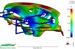 Filling Analysis conducted on a car instrument panel. In this case open flow nozzles feed a PP painted IP mold.