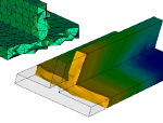 Moldflow MPi 3D mesh showing 3D fill pattern image through a 3D Tetrahedral mesh  model.
